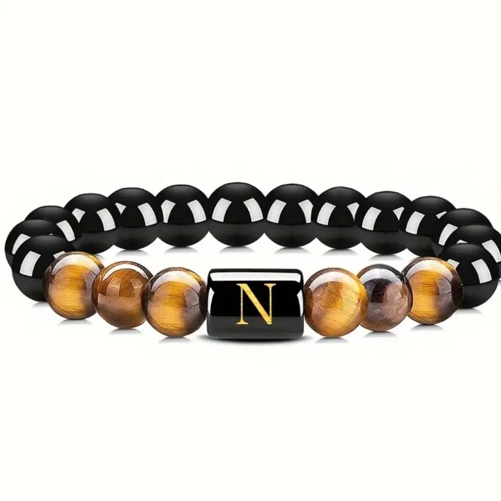Men's tiger eye Initial Bead Bracelet